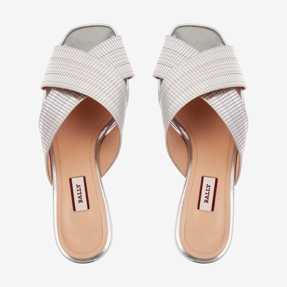 NEW Authentic Bally Evoria Silver Slide Sandals 37